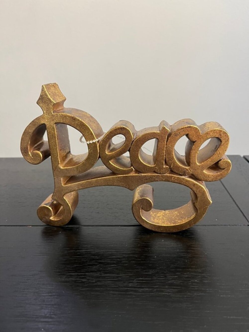 Gold Tone Hollywood Regency Home Decor standing PEACE plaque Tabletop Decor